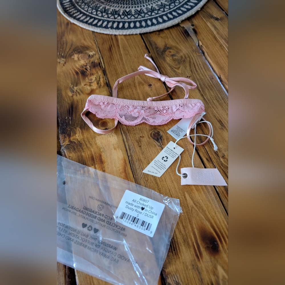 Free People X We Are Hah- All Choked Up Dusty Pink Satin Choker with Bow S/L